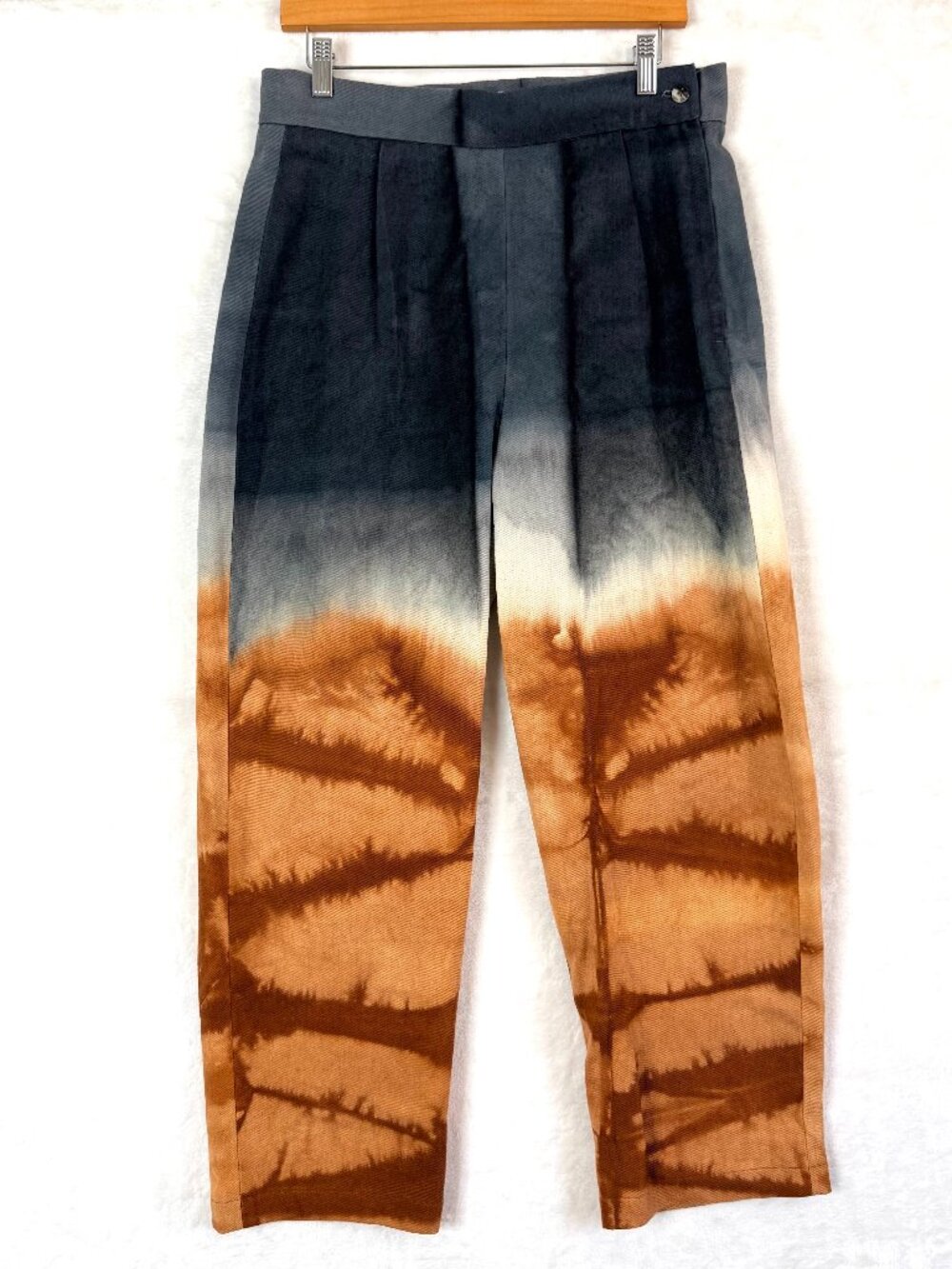 AGNES Tie Dye Ombre Southwestern Boho Pleated High Waist Denim Trouser Pants XL